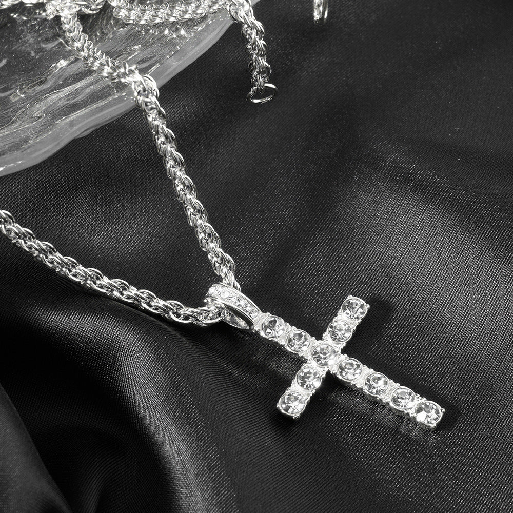 Diamond-encrusted Cross Pendant With A 4mm Twisted-link Necklace